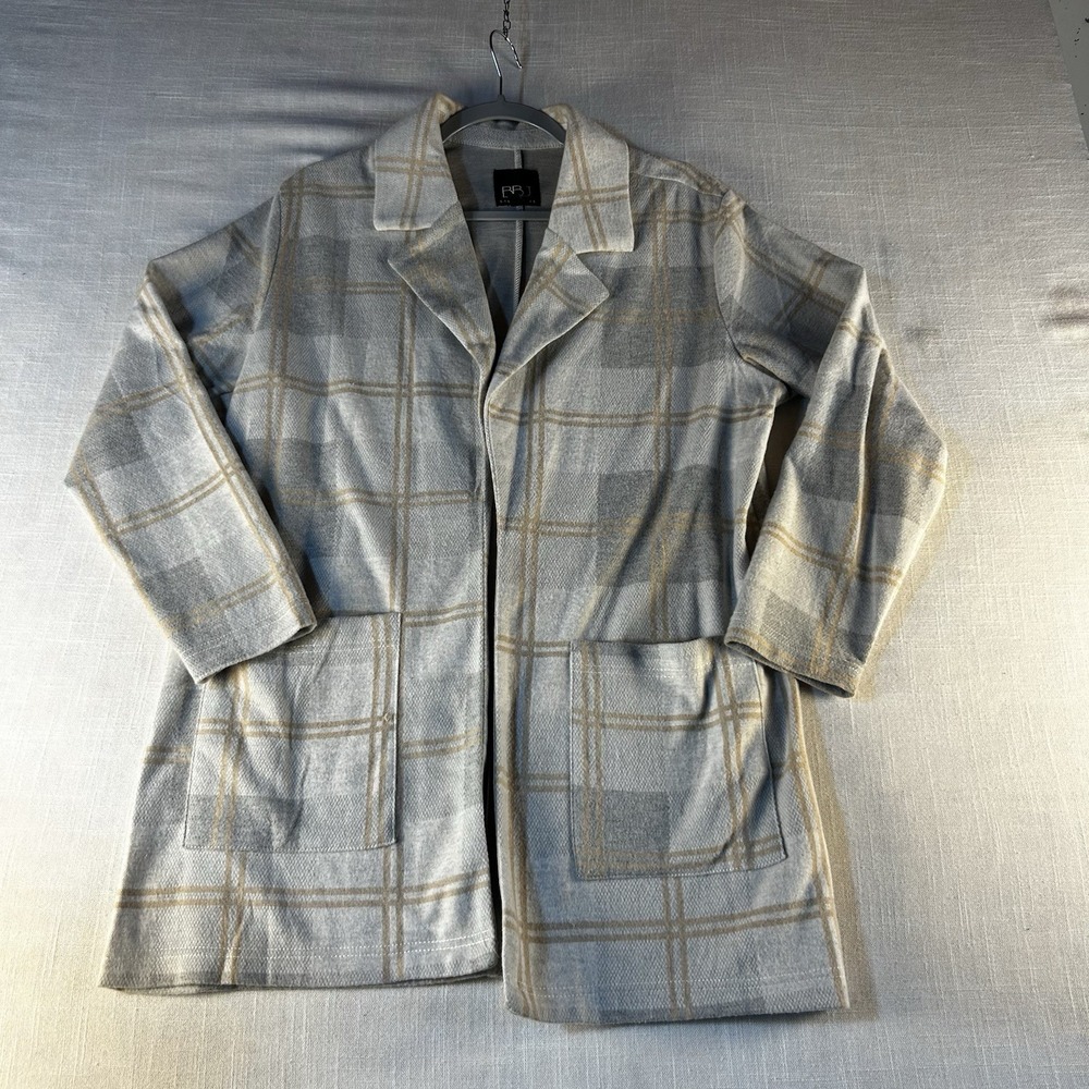 BBJ Los Angeles‎ Tan/Fray Plaid Cozy Collared Cardigan Sweater Women's Size M